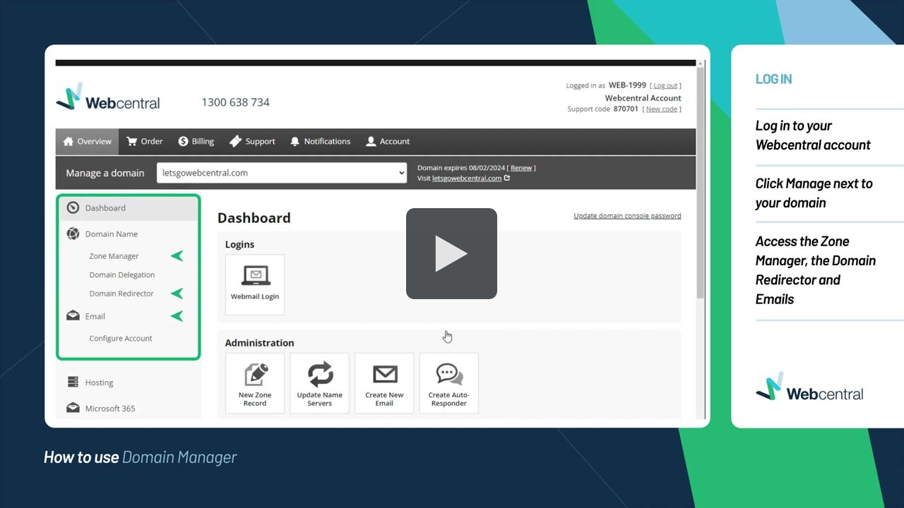 How to use Domain Manager central