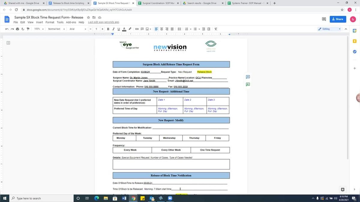 Surgery Block Time Request Form- Release Time (2)