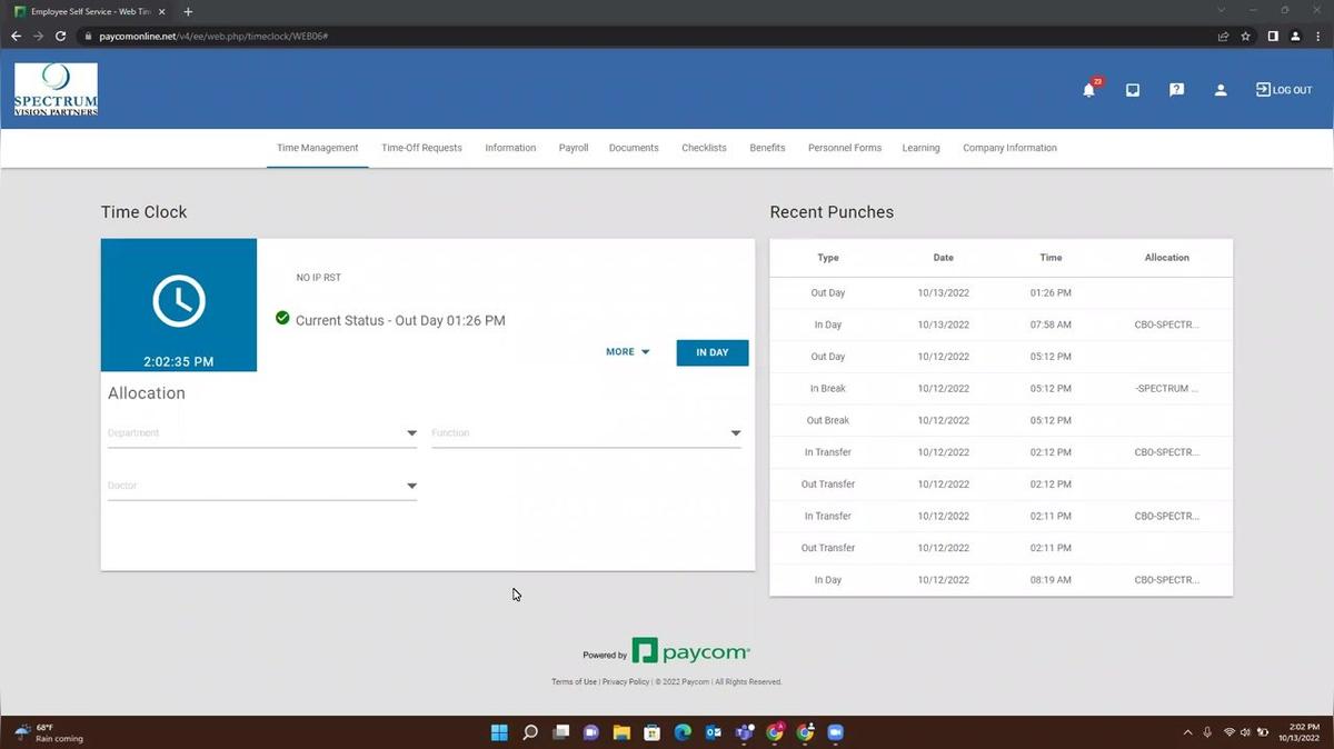 Clinical Staff Punches in Paycom - Training