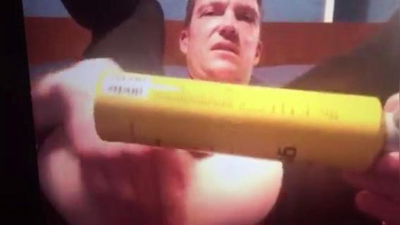 Slave fucks his asshole with hair spray