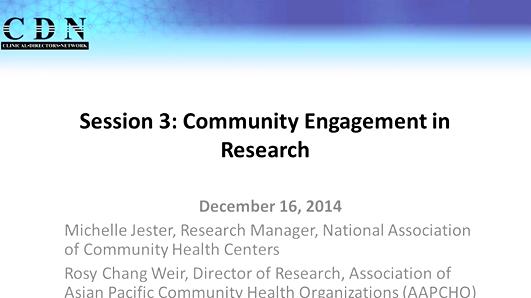 Session 3: Enhancing Community Health Center PCOR Engagement (EnCoRE)