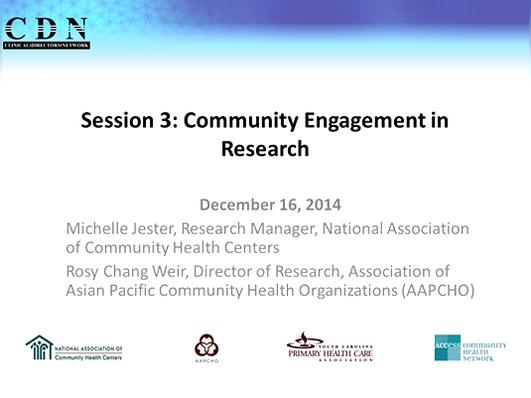 Session 3: Enhancing Community Health Center PCOR Engagement (EnCoRE)
