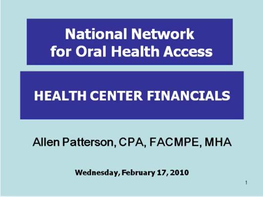Financial Management of Health Center Oral Health Programs