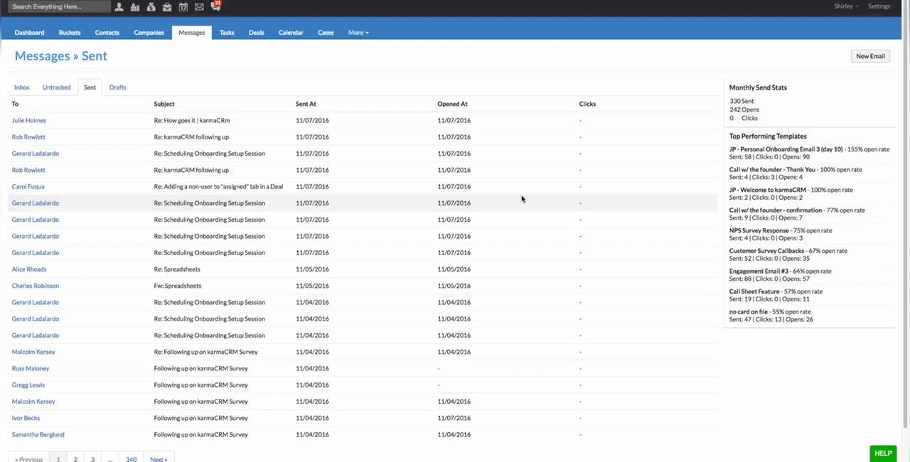 Email Messages Tab - Sent