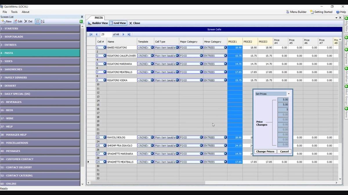 How to Change Multiple Menu Item Prices