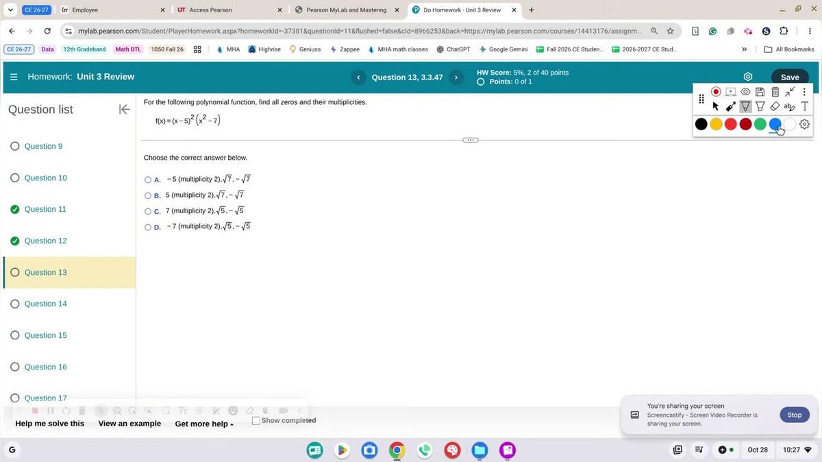 Math 1050 Test Reveiw #3 13