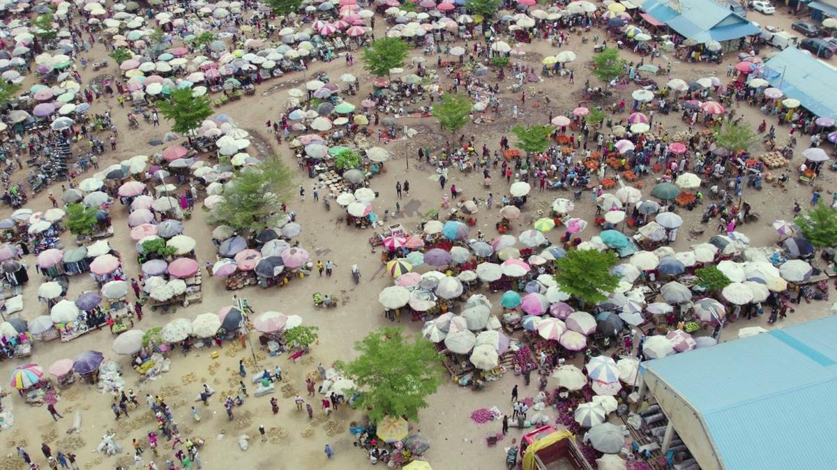 aerial view of african local market in lagos nigeria