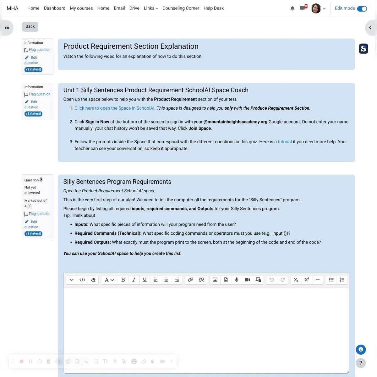 T1 Silly Sentences Product Requirement Section Instructions