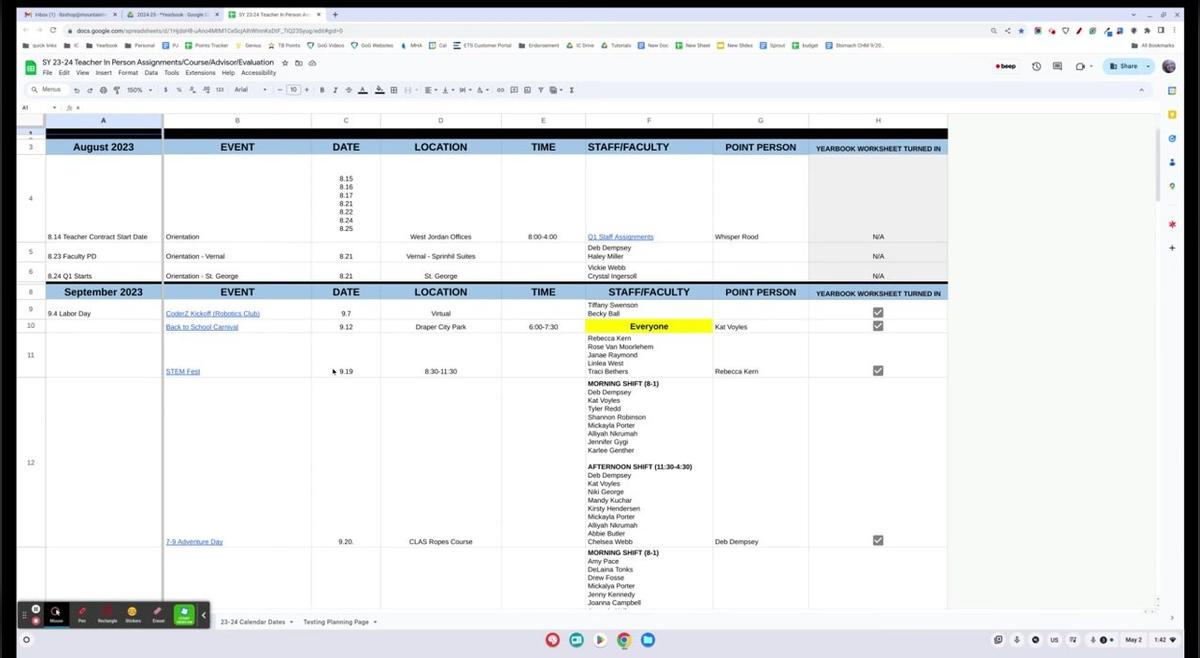 Yearbook: Teacher in Person Assignments