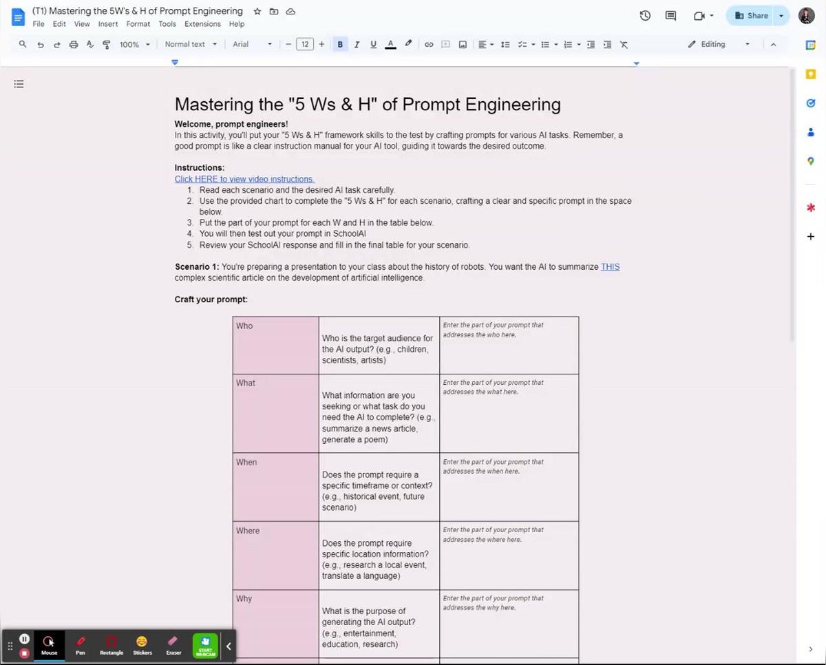 (T1) Mastering the 5W&#39;s &amp; H of Prompt Engineering - Google Docs