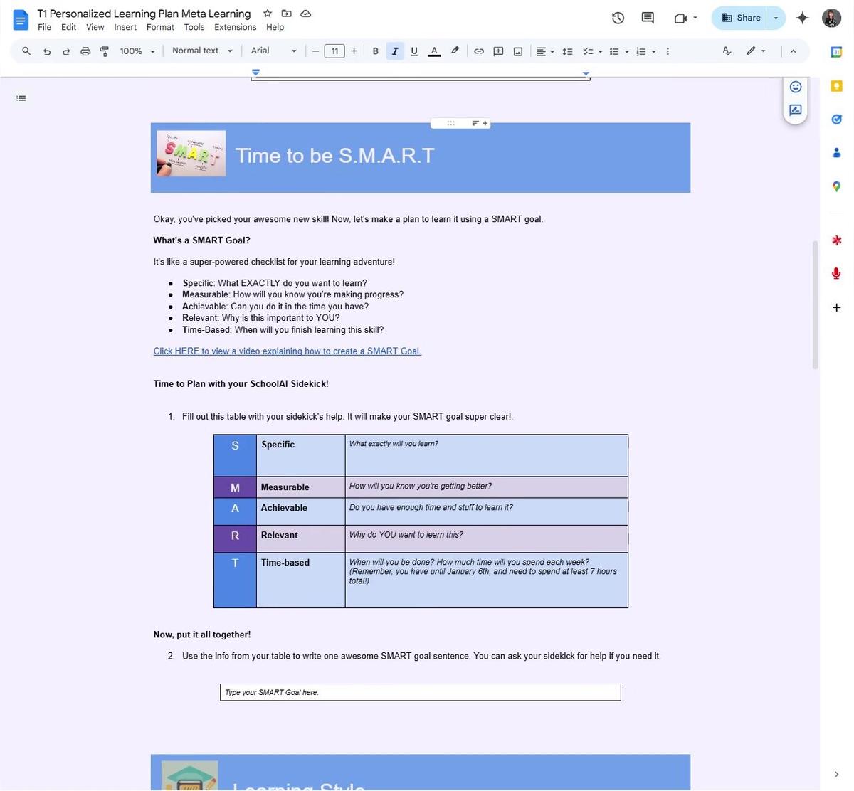 T1 Personalized Learning Plan Worksheet SMART Goal Section (1)