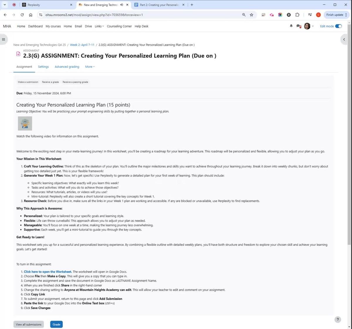Personal Learning Plan Assignment Overview Instructions