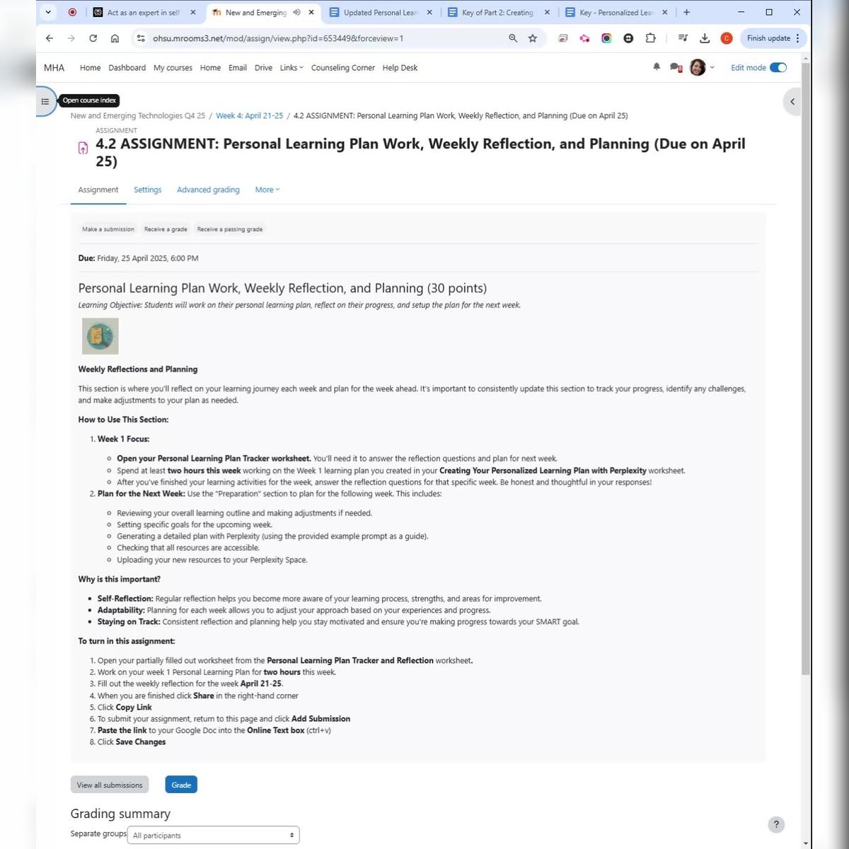 Week 1 Personal Learning Plan Work and Reflection