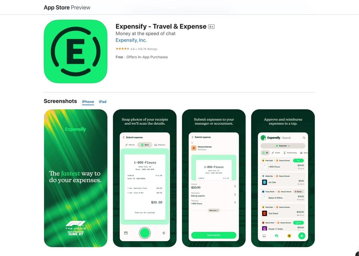 Expensify F1 the Movie Paid Social Apple and Google App Stores 6.26.25