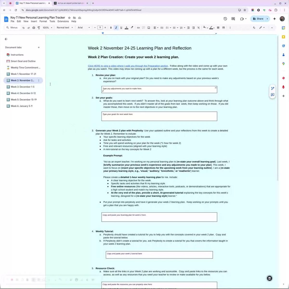 Updated T1 Week 2-6 Learning Plan Creation