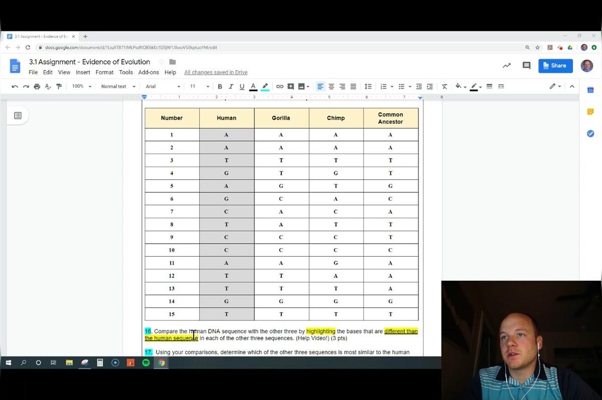 3.1 - Evidence for Evolution Help Video G_T1