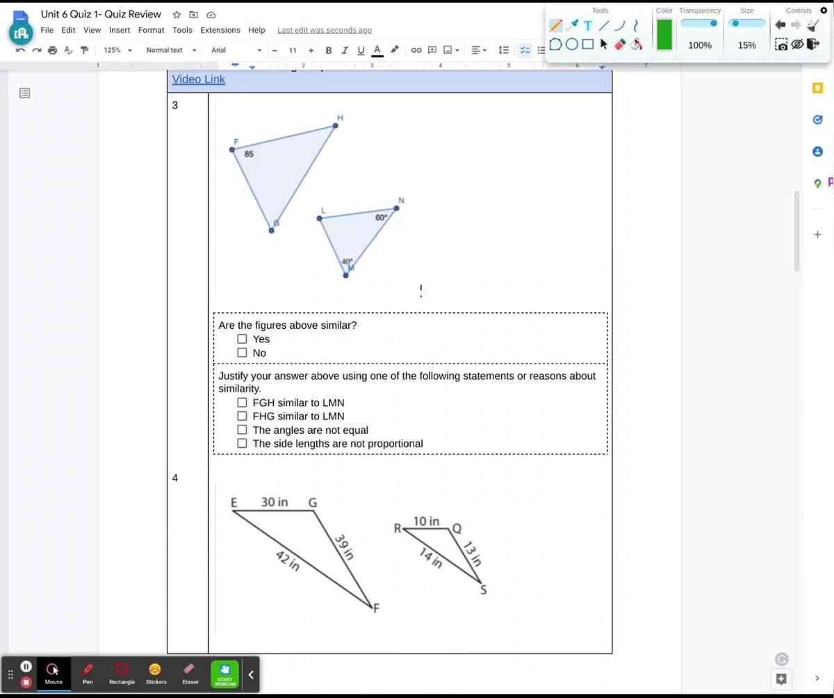 Unit 6 Quiz 1- Practice Problems 3-5