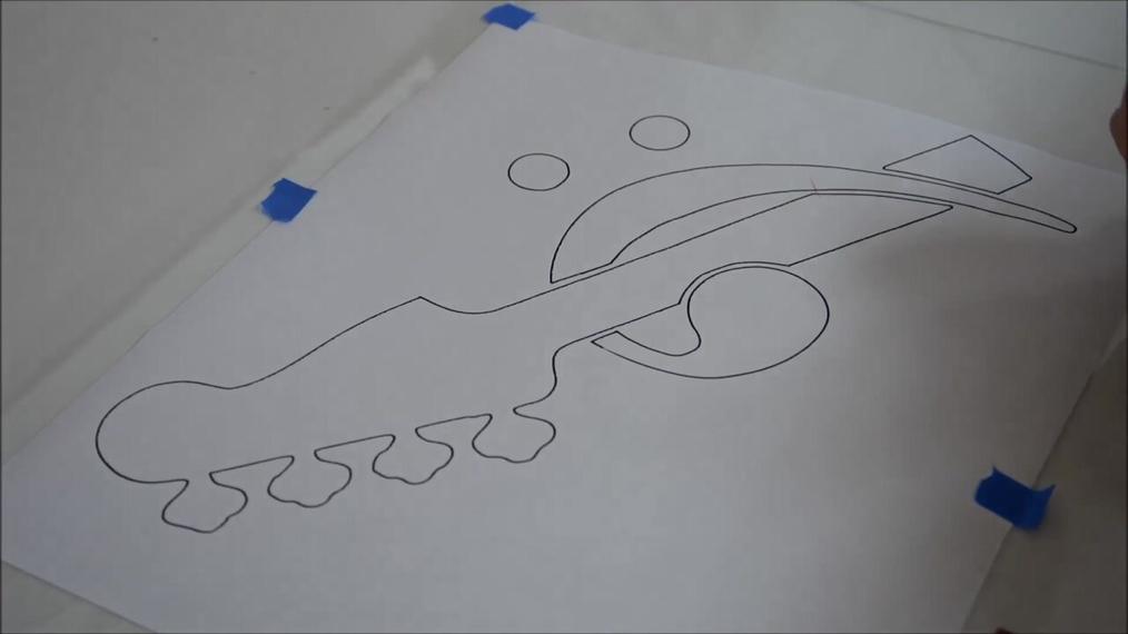 tracing out a guitar neck profile and music note