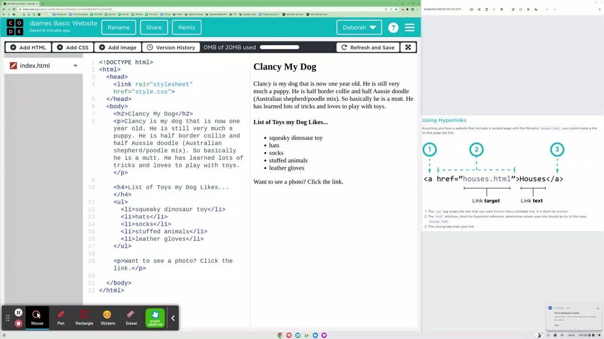 Putting a link into a website