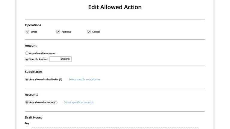 Allowed Actions - Subsidiaries