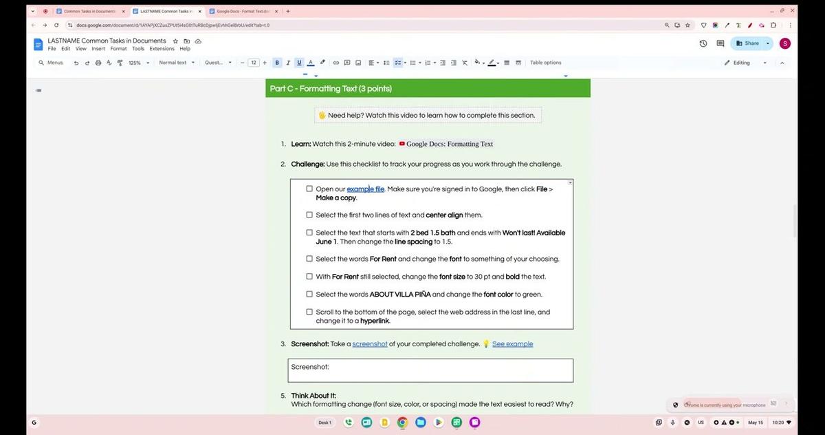 Part C - Formatting Text