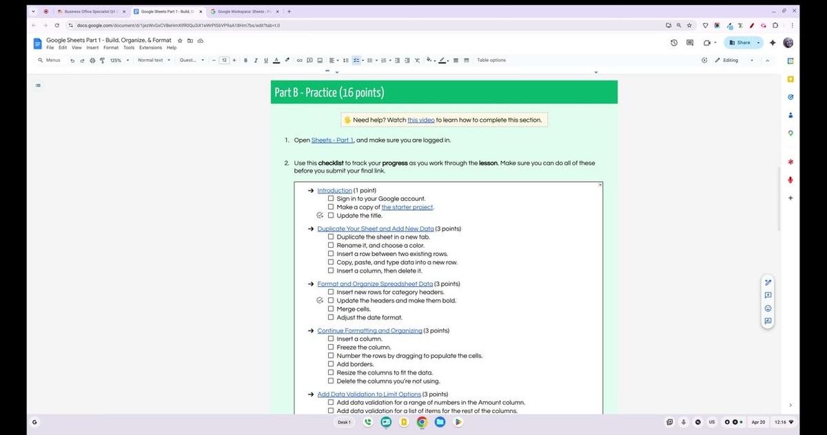 Google Sheets Part 1 - Practice Overview