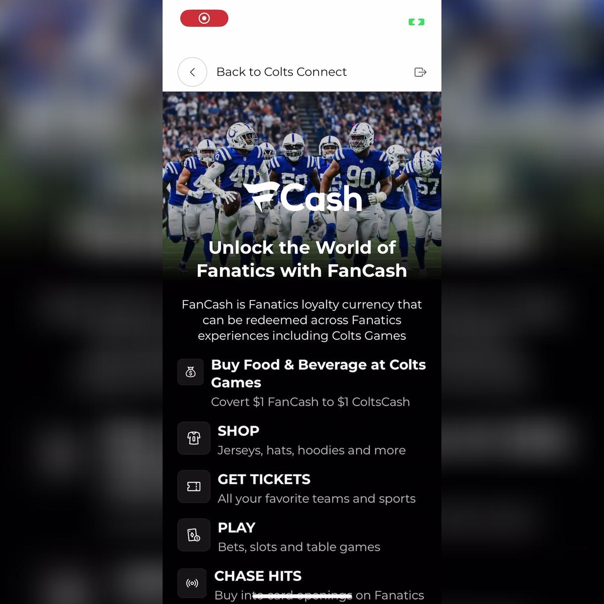 ColtsCash x FanCash exchange screen recording