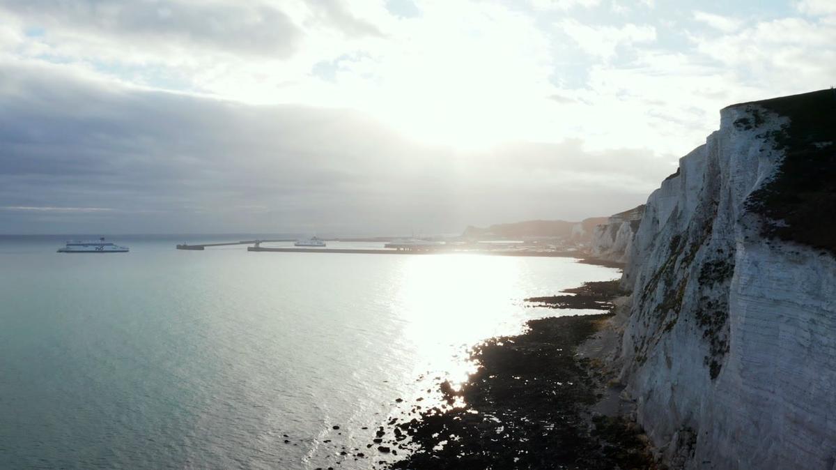 aerial view of the white cliffs of dover which face towards continental europe