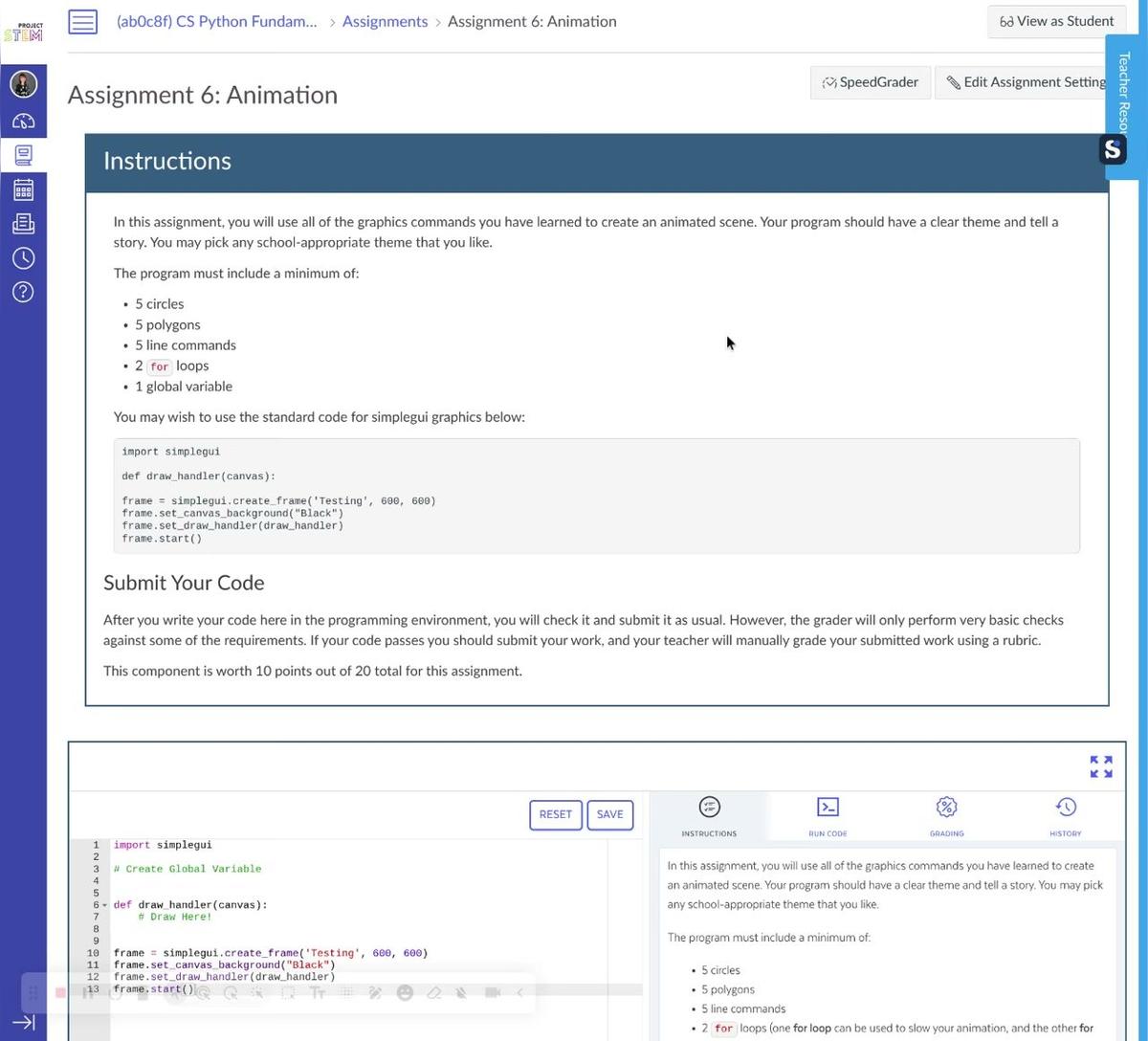 Unit 6 Animation Coding Prompt Explanation