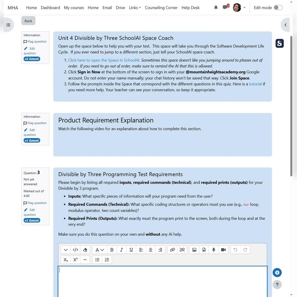 Unit 4 Divisible by Three Programming Test Product Requirement Instructions (General)